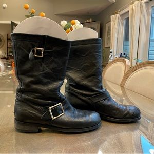 Jimmy Choo moto boots with gold buckles